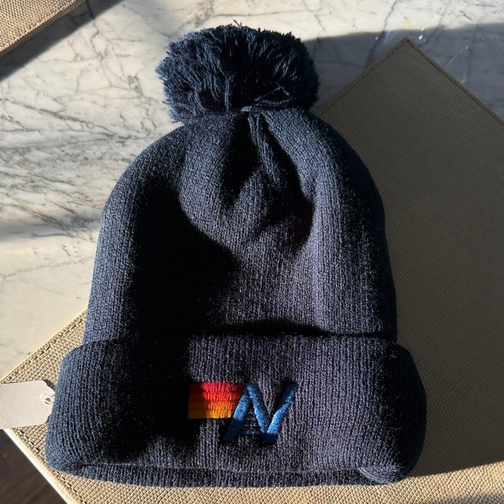 Aviator Nation Navy Knit Beanie with Pom Pom